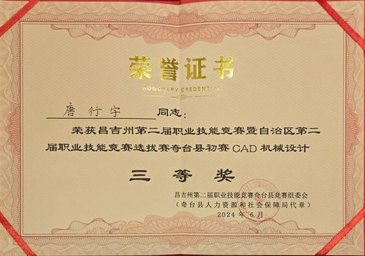 CAD 机械设计三等奖证书
