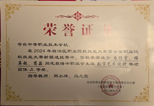 数字艺术设计赛项获奖证书